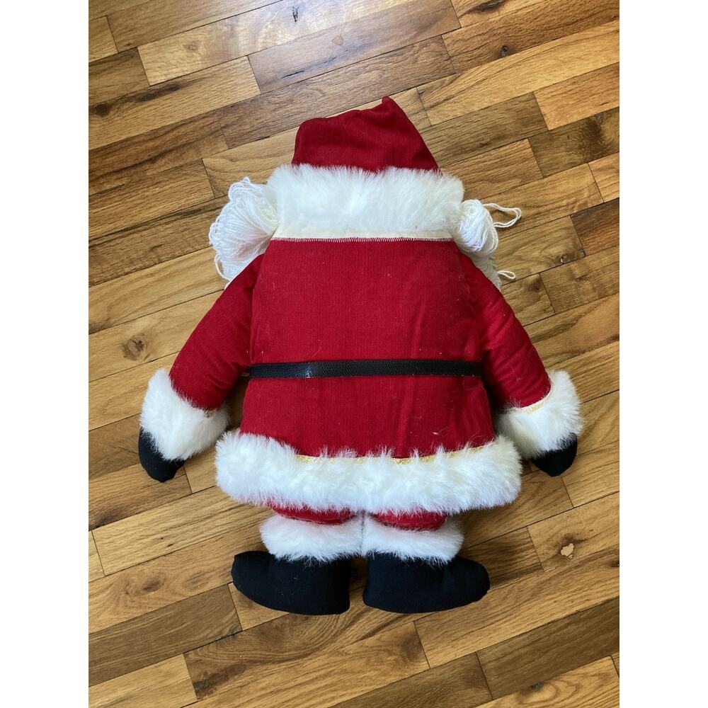 Large Vintage Handmade 80s 90s Christmas Santa Claus Doll Fabric Bells Yarn 24” - Picture 4 of 6